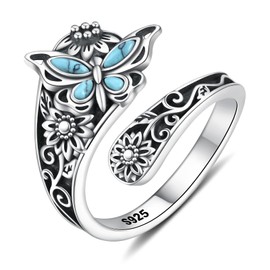 Teioa Sterling Silver Ring butterfly, Metal, Cubic Zirconia