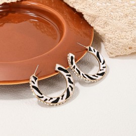 Crystal Zebra Print Big Large Hoop Earrings for Women Black and White Wide Thick Hoop Earrings Daily Jewelry (Zebra Print)