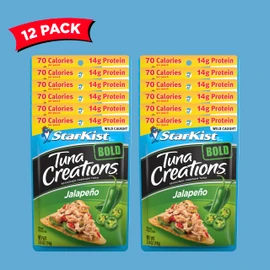 StarKist Tuna Creations BOLD Jalapeño, 2.6 oz Pouch (12 Pack) Ready to Eat Wild Caught Tuna, 14g Protein, 70 Calories Per Serving, Gluten Free, Soy Free, Kosher, Perfect for Salads, Meals and Snacks