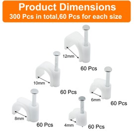 Rierdge 500 Pieces Half Clamps J-Hook with Nail, White Pex Support Holder for Tubing Pipe Fixing Wire, 4+ 6+8+10+12mm