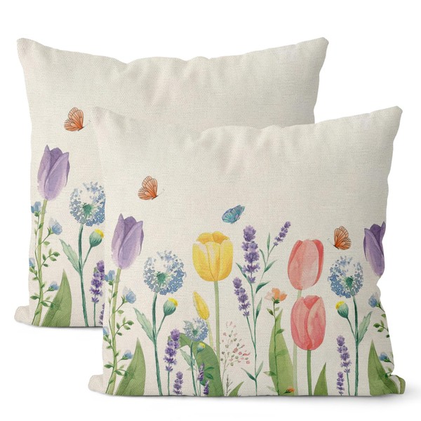 GIOPAMGO Spring Pillow Covers 16x16 Set of 2, Tulip Lavender