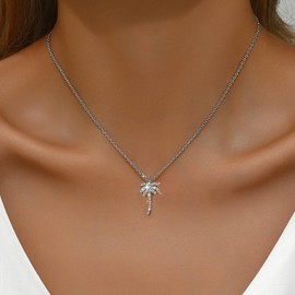 TseenYi Coconut Palm Tree Necklace Gold Palm Tree Pendant Necklace Crystal Coconut Palm Tree Necklace Small Palm Tree Choker Necklace Full Rhinestone Palm Tree Necklace Sparkling Minimalist Necklace