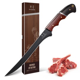 DRGSKL Boning Knife 7 inch - Brisket Trimming Knives for Meat Cutting, Black Butcher Slicing Knives with Full Tang Handle, Kitchen Fillet Knife for Birthday Dad Mom Gift