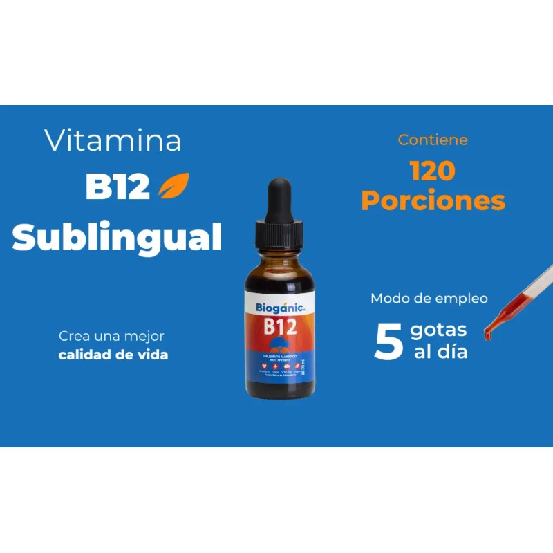 Paquete Botellas Vitamina B12 Líquida Sublingual Bioganic Vegana Azucar Gluten