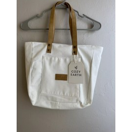 Cozy Earth New Cozy Earth Natural Lined White Canvas Tote Bag Purse With Front Pocket Empty