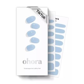 Ohora 오호라 세미 큐어드 젤 네일 스트립(N 크림 스카이) - 파란색 솔리드 모든 UV/LED 램프 살롱 품질 오래 [N Boba Chrome] Oohora Semi-Cured Gel Nail Strips (N Cream Sky) - Blue Solid, Salon Quality, Lasts Long under All UV/LED Lamps [N Boba Chrome]
