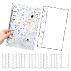 HARUMAKI Transparent Sealing Pad, Sticker Binder, Star Pattern, Waterproof, 20 Refills Included, Cute, Lightweight Polypropylene Material, Mini Size, 6-Ring Type, Portable, Convenient for Storage