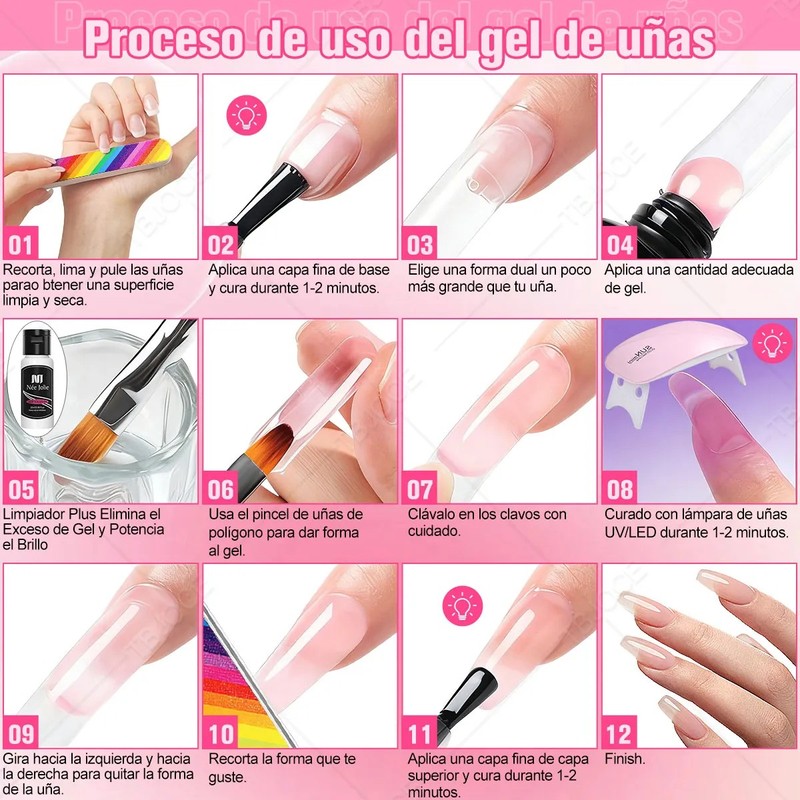 Kit Gel De Extención De Uñas Esmaltes Mate Cepillo Manicure