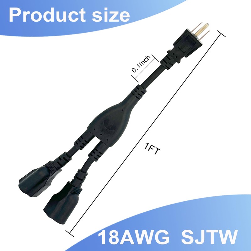 ENATECLITE 3 Prong Power Cord 1 to 2 Outlet Splitter,3-Way