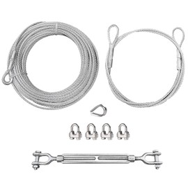 hannger 1/4 Wire Rope Kit, 150 ft Galvanized Steel Cable with 6ft Sling Cable, Turnbuckle, Wire Rope Clamps & Thimble, 4200 lbs Breaking Strength, 7x19 Strand Metal Cable for Zipline, Shade Sails