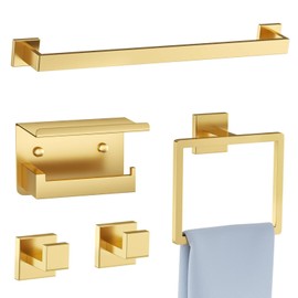 5-Piece Bathroom Hardware Set Brushed Gold Towel Bar Set,Stainless Steel Towel Holder Set for Bathroom,Wall-Mounted Towel Rack Set 23.6in