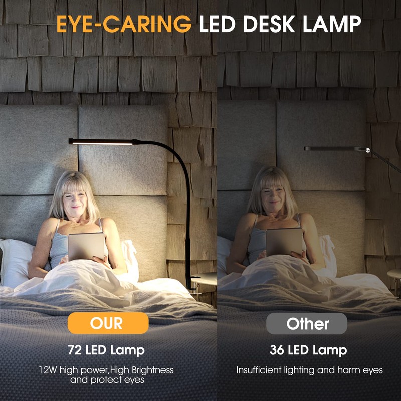 Voncerus LED Desk Lamp with Clamp, Eye-Caring Clip on Lights
