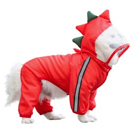 apott Dog Raincoat with Hood Funny Pet Poncho with Reflective Strap Puppy Hoodie Slicker Clothes for Medium Dogs (2XL, Red Dinosaur Style)