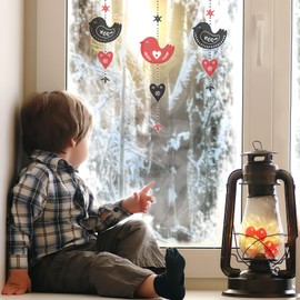 Scandi Hanging Birds Window Stickers (3 Sheets) | Christmas Window Sticker | Perfect for Decorating Your Home This Christmas | Re-positionable, Removable and Reusable
