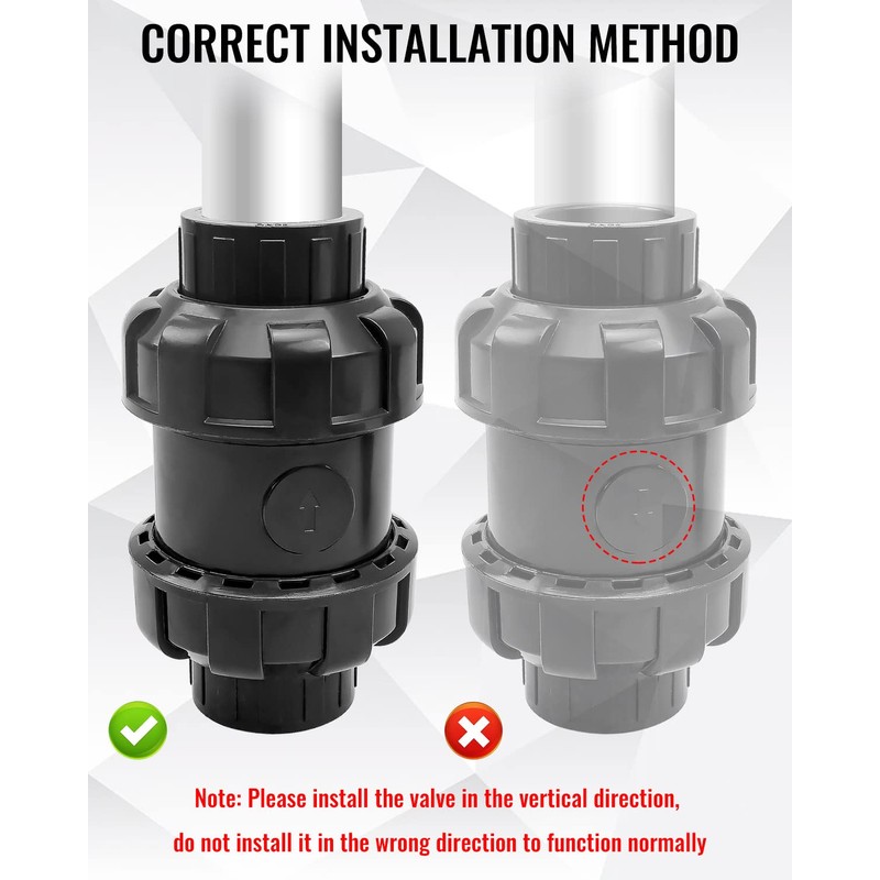 1'' True Union Check Valve, PVC Slip Swing Full Port