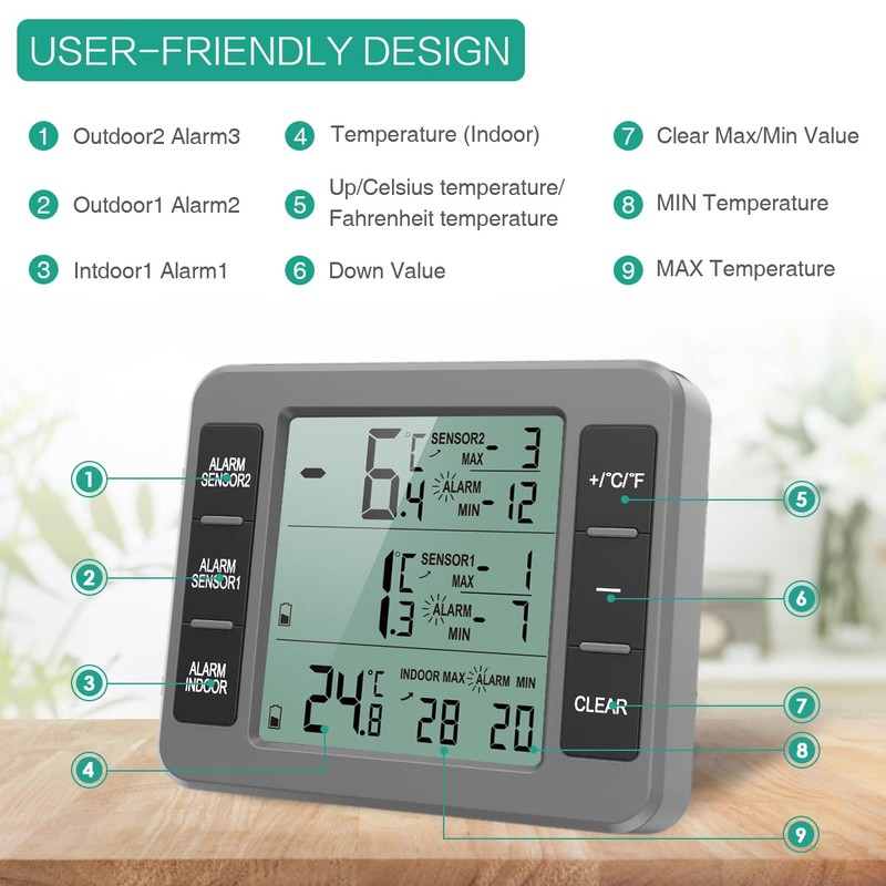 ORIA Fridge Thermometer, Freezer Thermometer, Fridge Thermometer, Indoor Outdoor Thermometer
