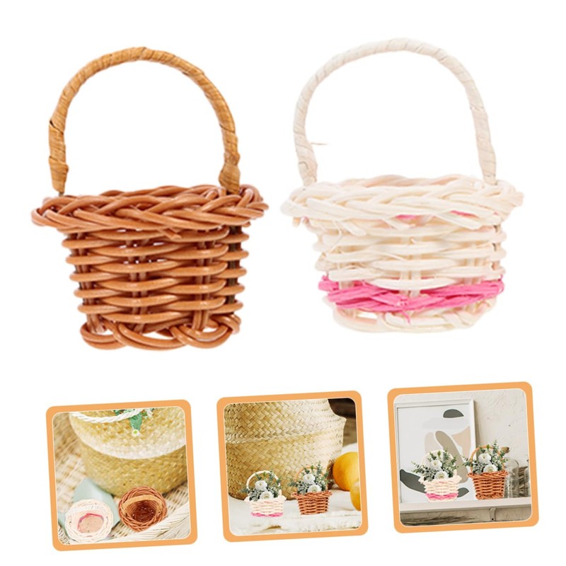 LALAFINA 8pcs Mini Woven Basket Set Hand-woven Storage Decorative Basket