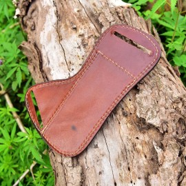 Leather Brown Saddle Belt Sheath for Fixed Blade Knife Slots Pancake Opening ~1 x 5/8"