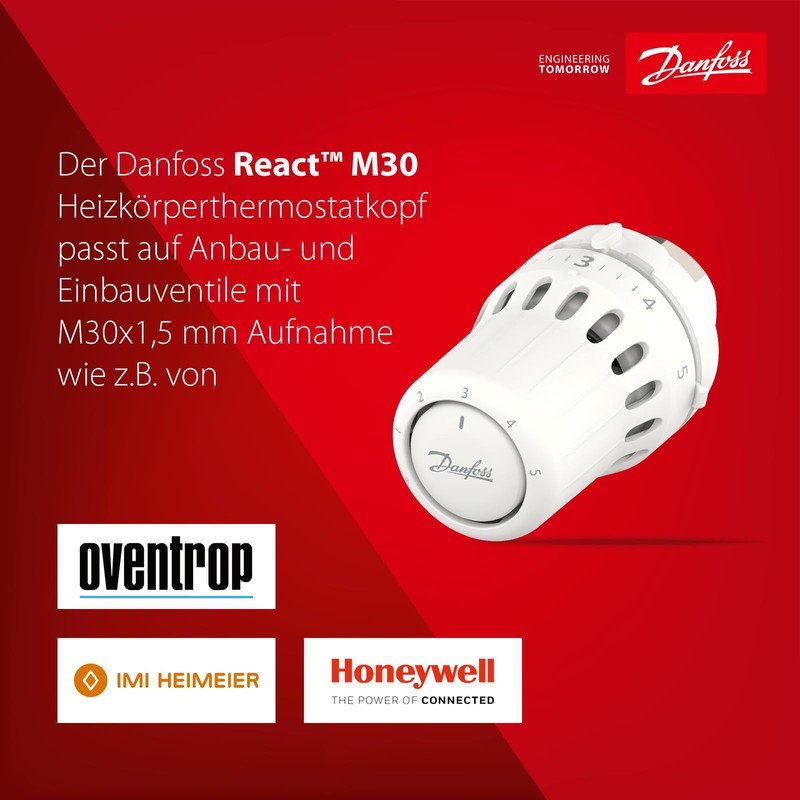 Danfoss React M30x1.5 Thermostatic Head with Fluid Filled Thermostatic Bellows