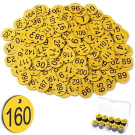 Tenare 1-200 Number Plates, Numbered Number Plates, Plastic Wardrobe Tags, Key Ring with Numbers 1-200 Tags, Number Marks with Hole for Hotel, without Key Rings (Yellow, 200)