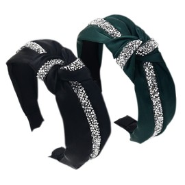 2PCS Headbands for Women's Hair Boho Headband Wrap Tie Fashion Hair Scarf Bow Tie Hair Accessories Non Slip Fabric Hair Bands Wide Alice Hair Bands for Women Uk and Girls (Tartan)