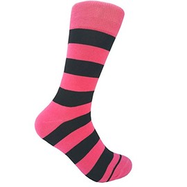 Triple M Plus Men's Groomsmen Wedding|Party Events|Gala Collection Stripe Dress socks Bright Pink/Black