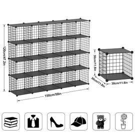 TUMUCUTE Wire Cube Storage Organizer, 20-Cube Metal Storage Shelves Bookshelf, Stackable Modular Closet Organizer for Bedroom Living Room, Office, Storage Shelves
