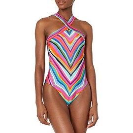Trina Turk Women's Standard Louvre Reversible High Neck One Piece, Multicolor, 12
