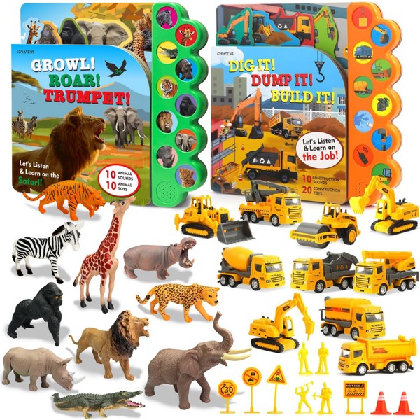 iGRATENS Construction Toys with Sound Books & Safari Animals Figures