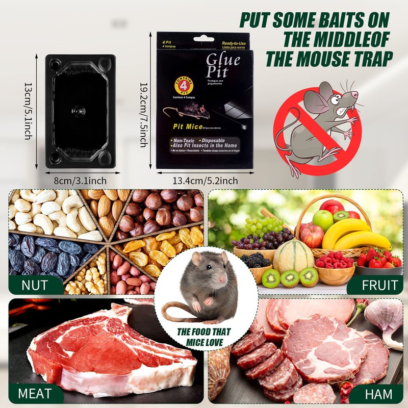 40 Pcs Baited Mouse Trap, Glue Traps, Adhesive Rat Trap,