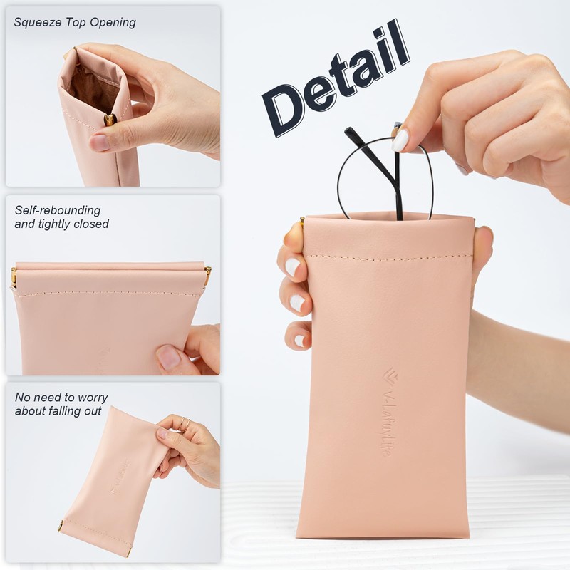 V-LAFUYLIFE Glasses Case Soft 2 Pack - Portable Leather Squeeze