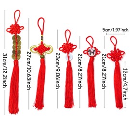 Honbay Handicrafts 5PCS Red Chinese Knot Tassels Hanging Decorations Chinese Style Gift for Friends