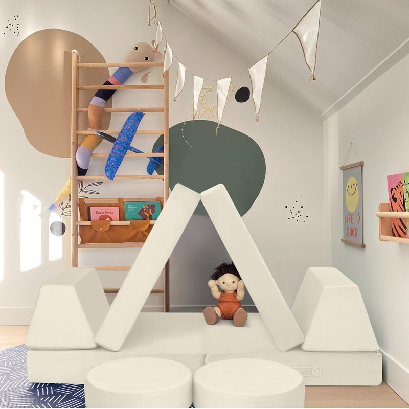 MeMoreCool Modular Kids Play Couch – 8-Piece Beige Foam Sofa