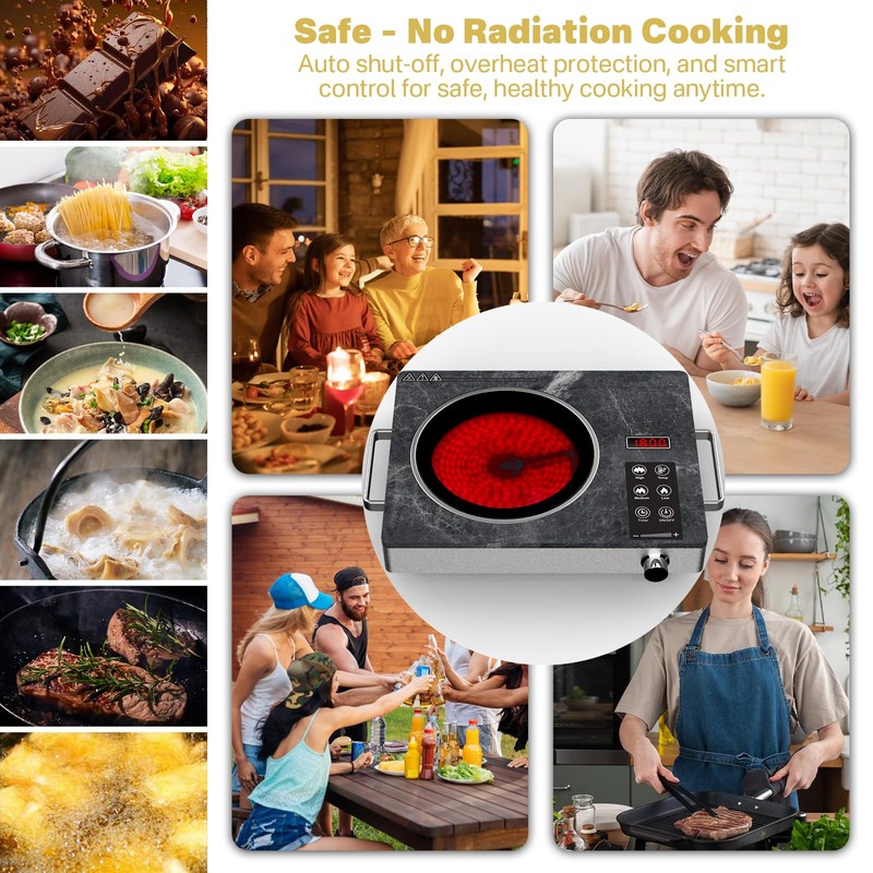 Alemania Single Burner Ceramic Cooktop, Portable 1800W Electric Stove, Countertop