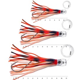 3pcs Red White 3-Size Fish WOW!® 6.5" 9" 11" Fishing Cup Trolling Skirt Tuna Lure Offshore Saltwater Marlin Tuna Lures Mahi Mahi Lures Dolphin Durado Wahoo Big Game