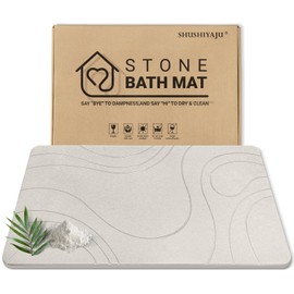 Stone Bath Mat Quick Dry Diatomaceous Earth Bath Mat Non-Slip Shower Stone Bathmat Super Absorbent Water Diatomite Bathroom Floor Pad Elegant,Natural,Esay to Clean (Flow Line-Beige)