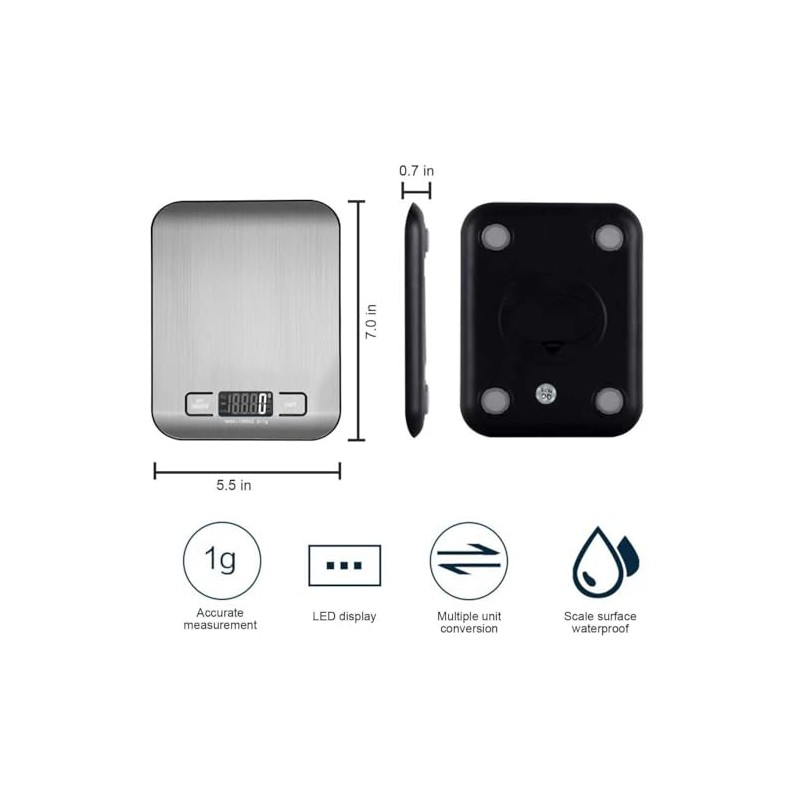 Balanza electrónica de cocina, Bascula Digital Cocina, diseño delgado y