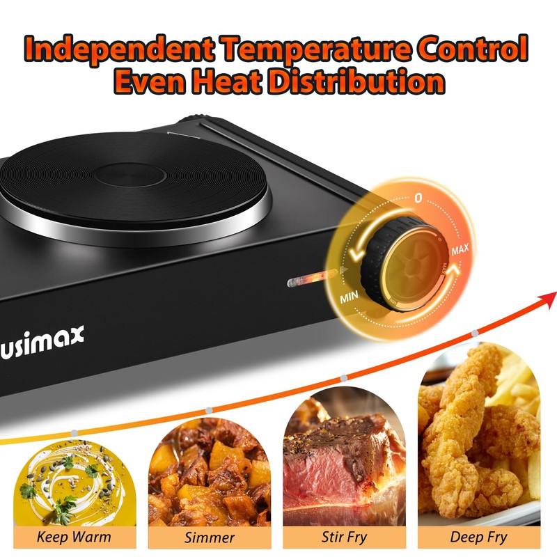 CUSIMAX Electric Hot Plate,Portable Double Hot Plate For Cooking,1800w Electric