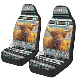 gearider Highland Cow Car Seat Covers Universal Front Car Seats Southwest Aztec Waterproof Removable Automotive Accessories Suitable for Cars SUV Van Sedan Trucks Blue