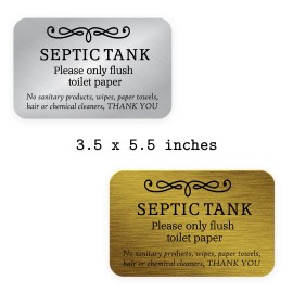 imprue Septic Tank Sign – "Please Only Flush Toilet Paper" – 3.5 x 5.5 Inches - Gold