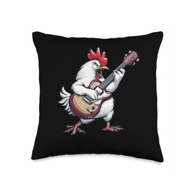 Serama Chicken Playing The Guitar Throw Pillow