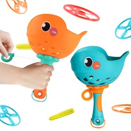 Shyllin Flying Disc Launcher, 2er-Pack Outdoor Spielzeug Kinder Enthält 32 Fliegende Untertassen, Propeller Spielzeug, Gartenspiele fur Kinder, Geeignet fur Parks, GäRten, SträNde (Orange Grün)