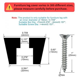 sourcing map Set of 4 Chair Leg Caps Felt Gliders Rubber Feet Bumper Floor Table Protection Leg Rest Bolts Diameter 24 x 20 x Height 15 mm