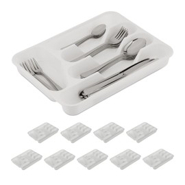 Relaxdays Cutlery Tray for Drawers, Set of 4, H x W x D: 4 x 24.5 x 32.5 cm, 5 Compartments, Plastic Cutlery Tray, White