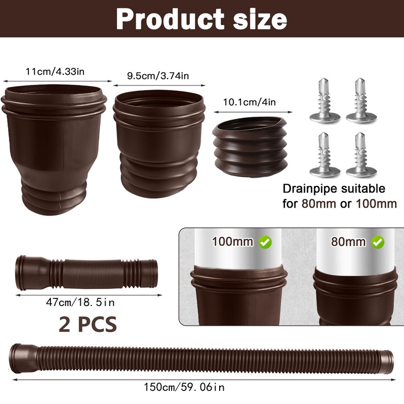 Hengrongshen Pack of 2 Gutter Downpipe Extension Flexible, Downpipe Extensions