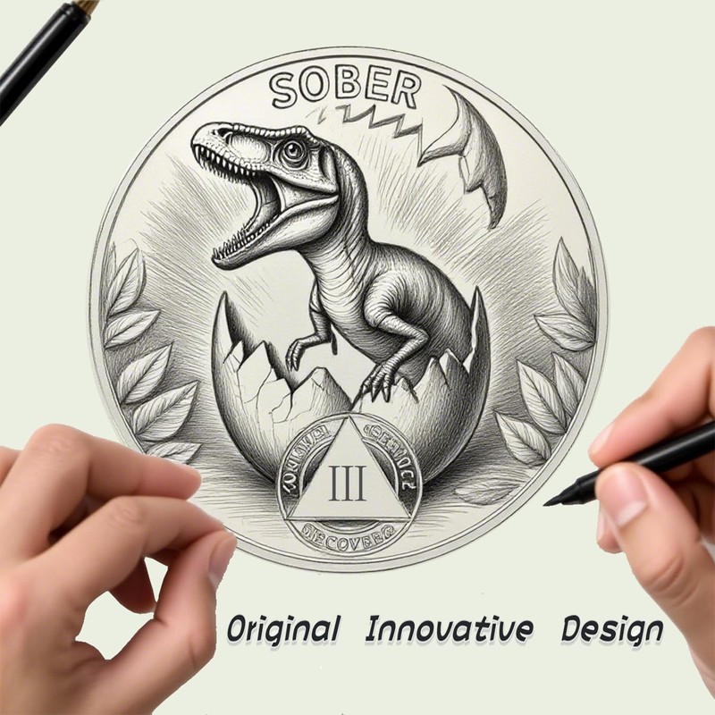Leafence Sober Coin for Reborn Raptor Sobriety Chip Dinosaur Recovery