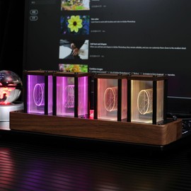 Adventurers Nixie Tube Clock , Digital Tube Desk Clock, Retro Modern Wooden Clock, LED Digital Clock, Full Color Custom RGB and 12/24h Display, The to Decorate The Room (4 Numbers)