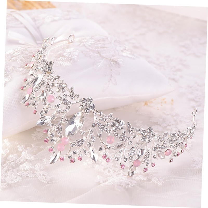 NIYANGLE Decorative Crystal Alloy Wedding Tiara Silver Pink Bridal Crown
