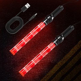 E-riding 2 Pack 16 Inch Rechargeable Traffic Wand, Red Traffic Control Baton with 2 Flashing Modes, LED Safety Light Wand, Air Marshaling Wand for Airport, Parking, Car Directing