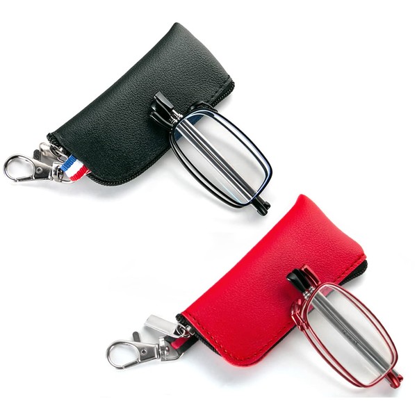 2 Pack Folding Reading Glasses for Men Women with Keychain